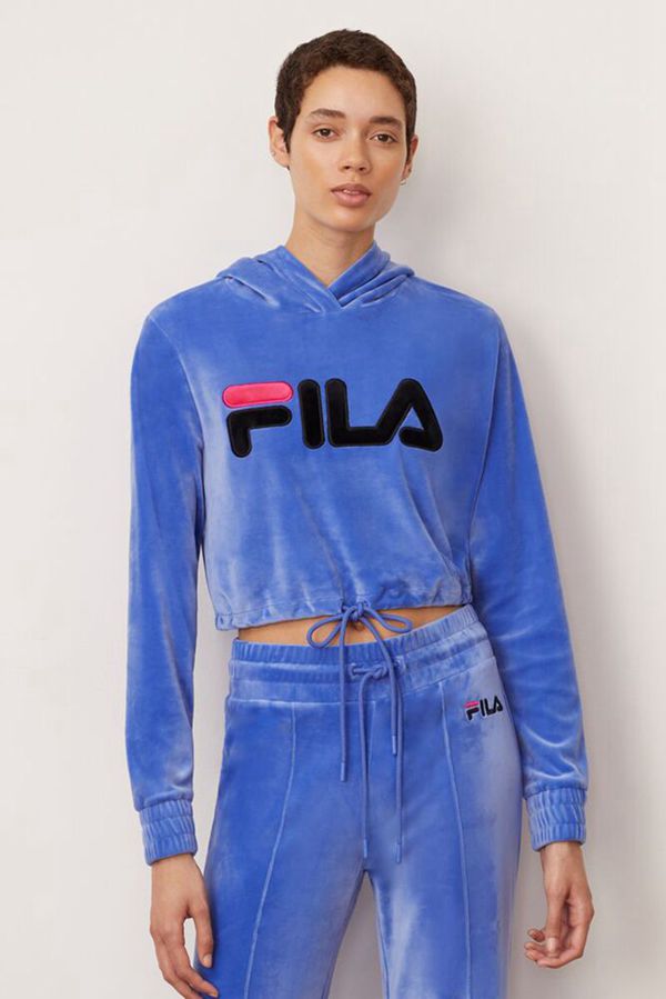 Blusa Moletom Capuz Fila Mulher Pretas - Fila Aitana Crop Velour Outlet Portugal,QNFL-50417